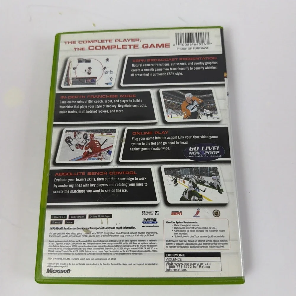 NHL 2K3 Xbox Original Sega Sports Video Game Untested